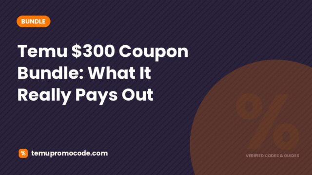 Temu $300 coupon bundle split into vouchers with minimum spend